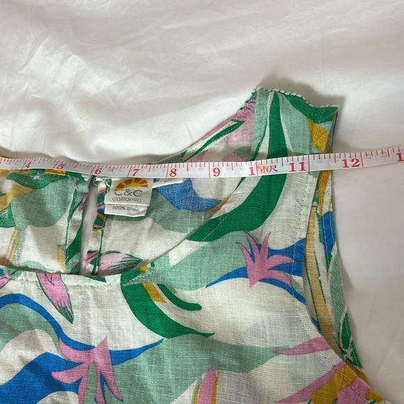 C&C California 100% linen tunic dress pastel leaf print Cream background 1X nice - Picture 3 of 8